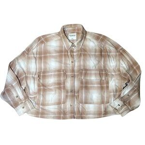 Abercrombie&Fitch Tan Flannel Button Up Long Sleeve Crop Top Women Size Small